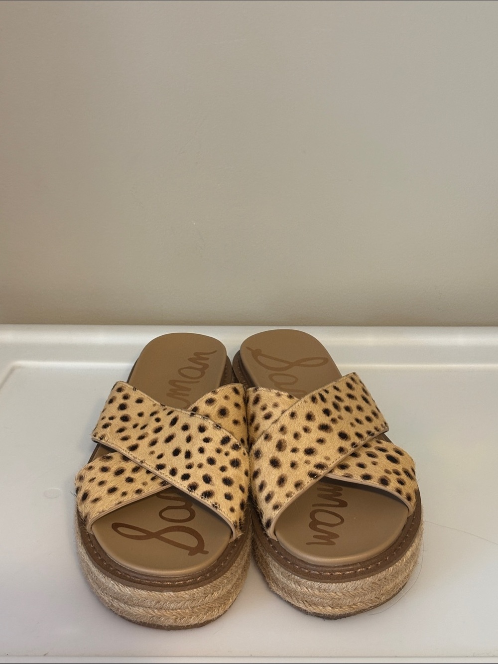 Sam Edelman Korina Platform Tan Leopard Slide Espadrille Sandals size 8 - Picture 4 of 7